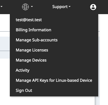 Select "Manage API Keys for Linux-based Device" from the user-menu.