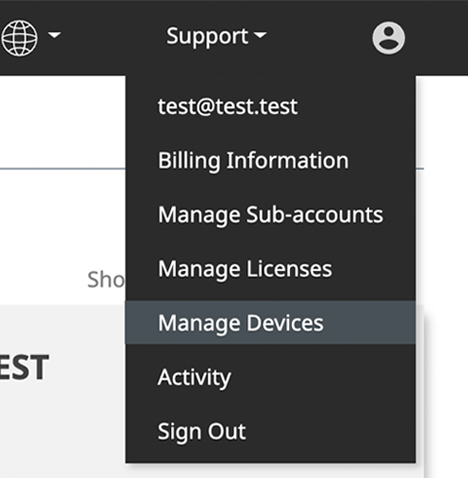 Select "Manage Devices" from the user-menu.