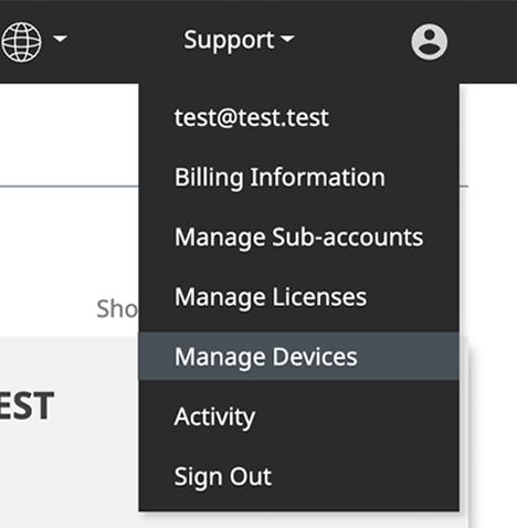 Select 'Manage Devices' from the user menu.